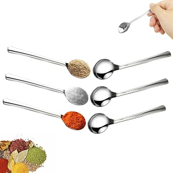 3.93" Mini Spoons 6pcs, Tiny Stainless Steel Spoon for Spice Jars, Small Seasoning Spoon for Spices, Salt, Sugar, Honey, SUS 304 Food Grade Serving Spoons