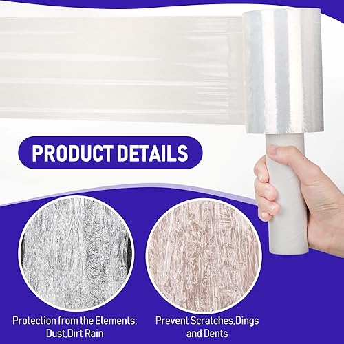 Miniatura 6 de Paquete de 20 rollos de envoltura retráctil de plástico con mango de 5 pulgadas, 800 pies, calibre 80, grueso industrial, mini envoltura