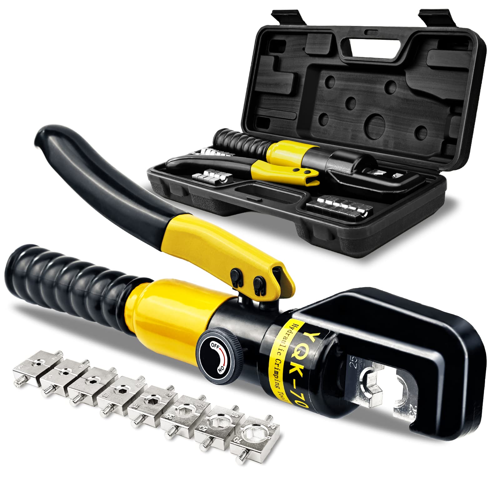 Brileine Hydraulische Crimpzange 4–70 mm² – Batteriekabelschuh Crimpzange mit 9 Crimpbacken für Kupfer- und Aluminiumkabelschuhe, bis 100 kN, 180° drehbarer Kopf, inkl. Koffer