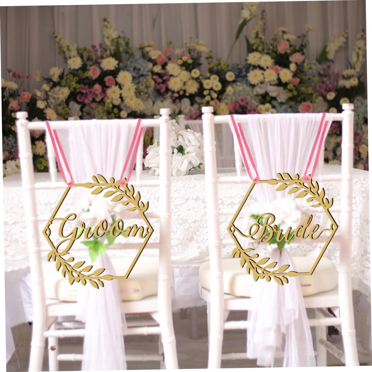 STOBAZA 3sätze Hochzeitsschild Braut Und Bräutigam Dekorative Holzschilder Für Hochzeitsstühle Elegante Stuhldekoration Für Zeremonien Und Empfänge Mit Schleifen