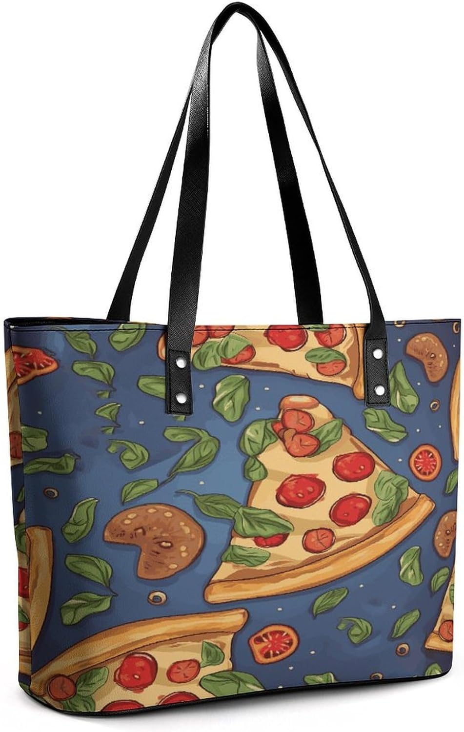 Pizza Handbag for Women Leather Tote Bag Exquisite Satchel Bags Ladies Casual Work Handbag Bucket Purse Fashion Top Handle Bag Large Capacity Weekender Hobo Bags