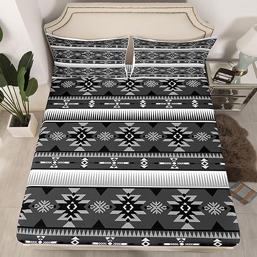 Miniatura 2 de Feelyou Western Decor - Juego de sábanas tamaño King del suroeste para niños, niñas, niños, bohemio, azteca, decoración de dormitorio, gris