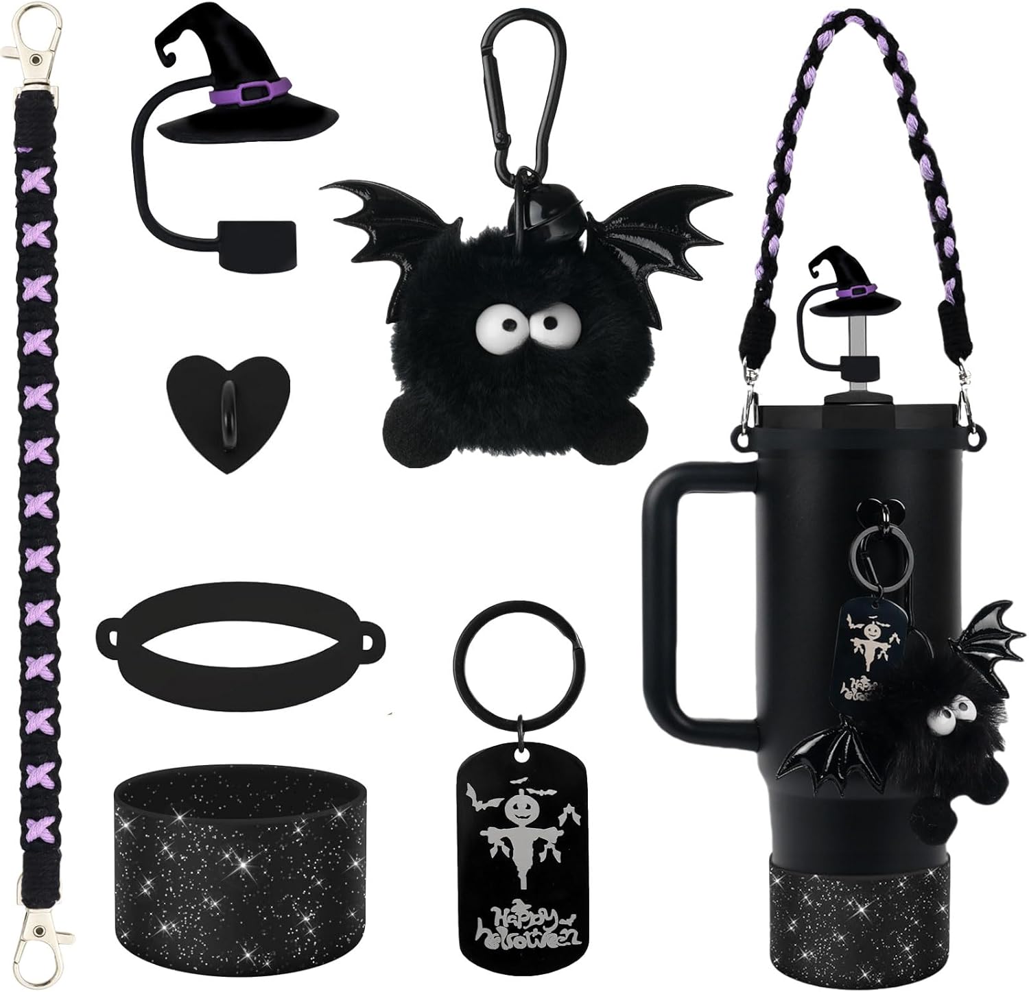 BELSITA Halloween Accessories Set - Black Devil Witch Hat Cap, Silicone Boot, Charms for 30/40oz Tumble