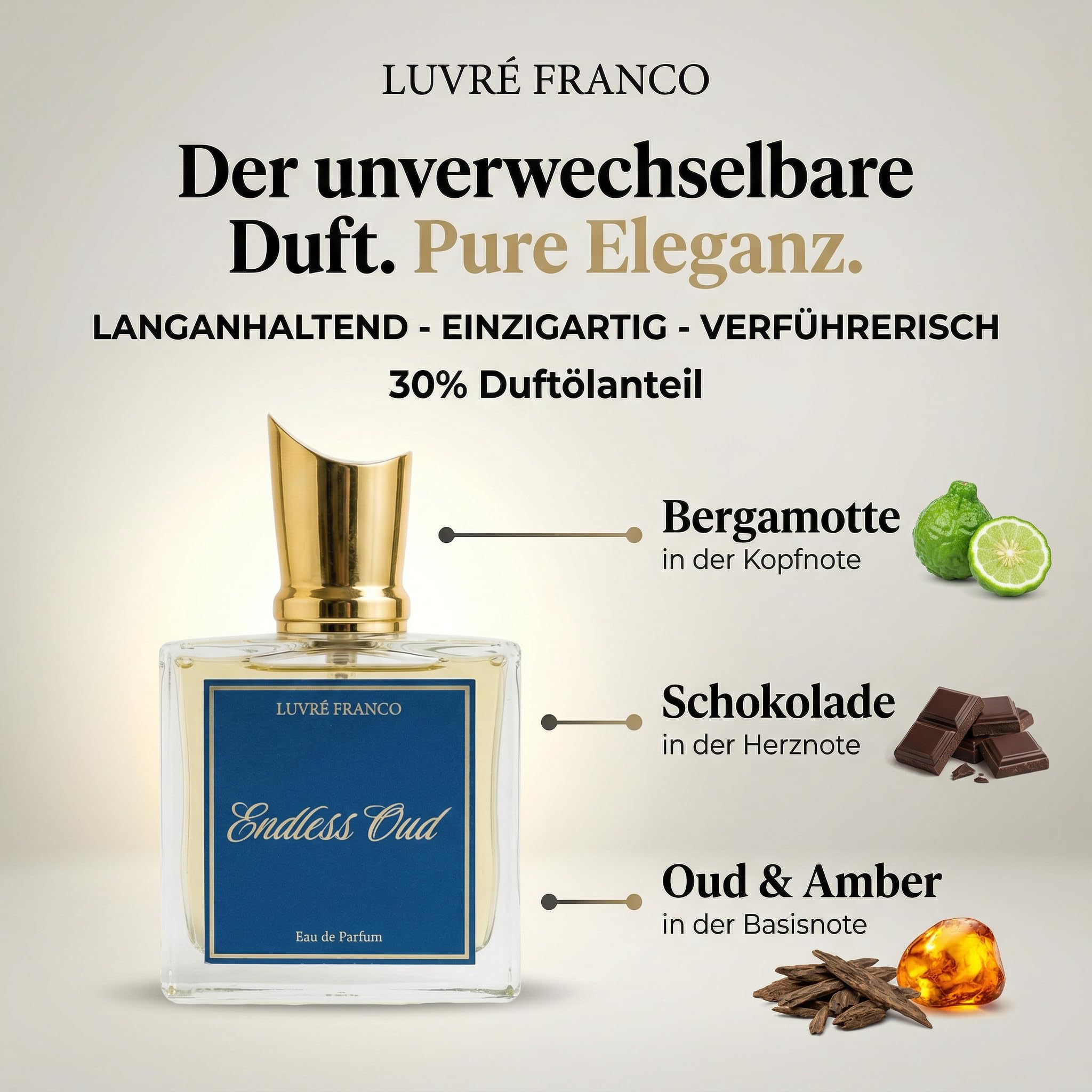 Endless Oud - Unisex Eau de Parfum - LUVRÉ FRANCO - mit Pheromonen - frischer süßer Duft - 50ml - sehr attraktiv und anziehend - orientalisch majestätisch - Oud, Amber, Bergamotte