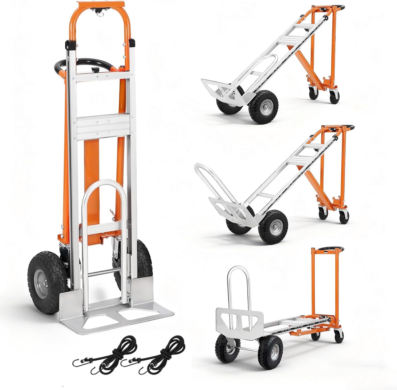 4-in-1 Aluminum Hand Truck Dolly 1000Lbs Capacity 10" All-Terrain Wheels for Logistics Moving Shopping