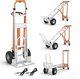 Aluminum 4 in 1 Convertible Hand Truck Dolly, 1000Lbs Capacity, Heavy Duty Folding Hand Truck Dolly Cart with Wheels 10" All-Terrain Tires, Hand Trucks for Logistics, Moving Home, Shopping, Office