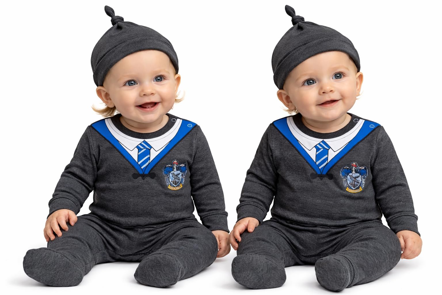 Gwcc Unisex Infant Charcoal Licensed Harry Potter Ravenclaw Baby Romper & Hat – Wizard Baby Grow For Boys & Girls | Newborn Costume Outfit For Photoshoot, Gift & Halloween (9-12 Months)