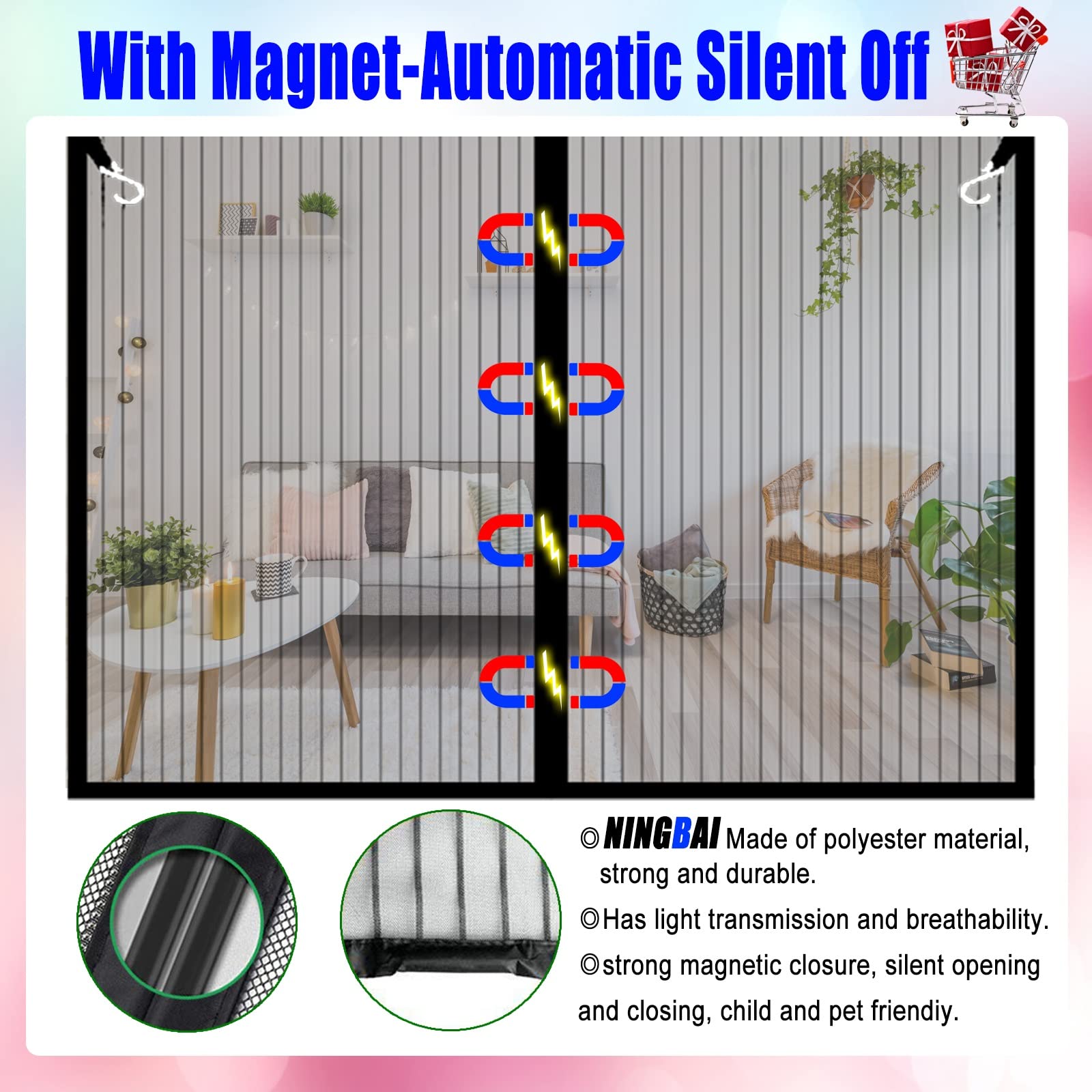 Magnetyczne Moskitiery Przeciw Owadom 150 x 245 cm Chroni przed robakami komarami Zdejmowana Siatka Przeciw Owadom Bez wiercenia Magiczna taśma pełną klatką dla drzwi piwnicznych, Biały