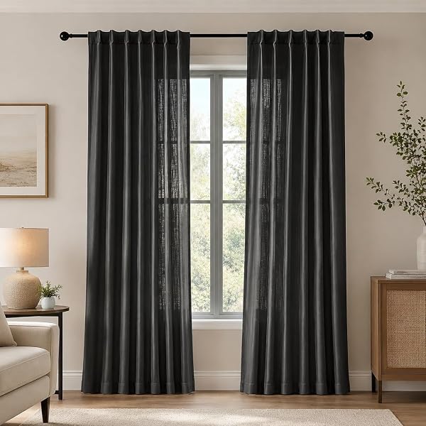 Deconovo Linen-Blend Semi-Sheer Curtains 2 Panels, Hidden Tab and Rod Pocket…