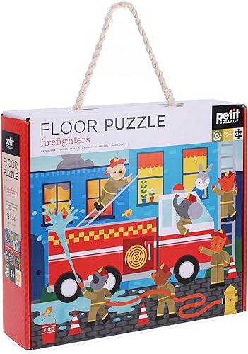 Miniatura 4 de Petit Collage Rompecabezas de piso, bomberos, 24 piezas, rompecabezas grande para niños, rompecabezas de bomberos completo mide 18 x 24 pulgadas, es