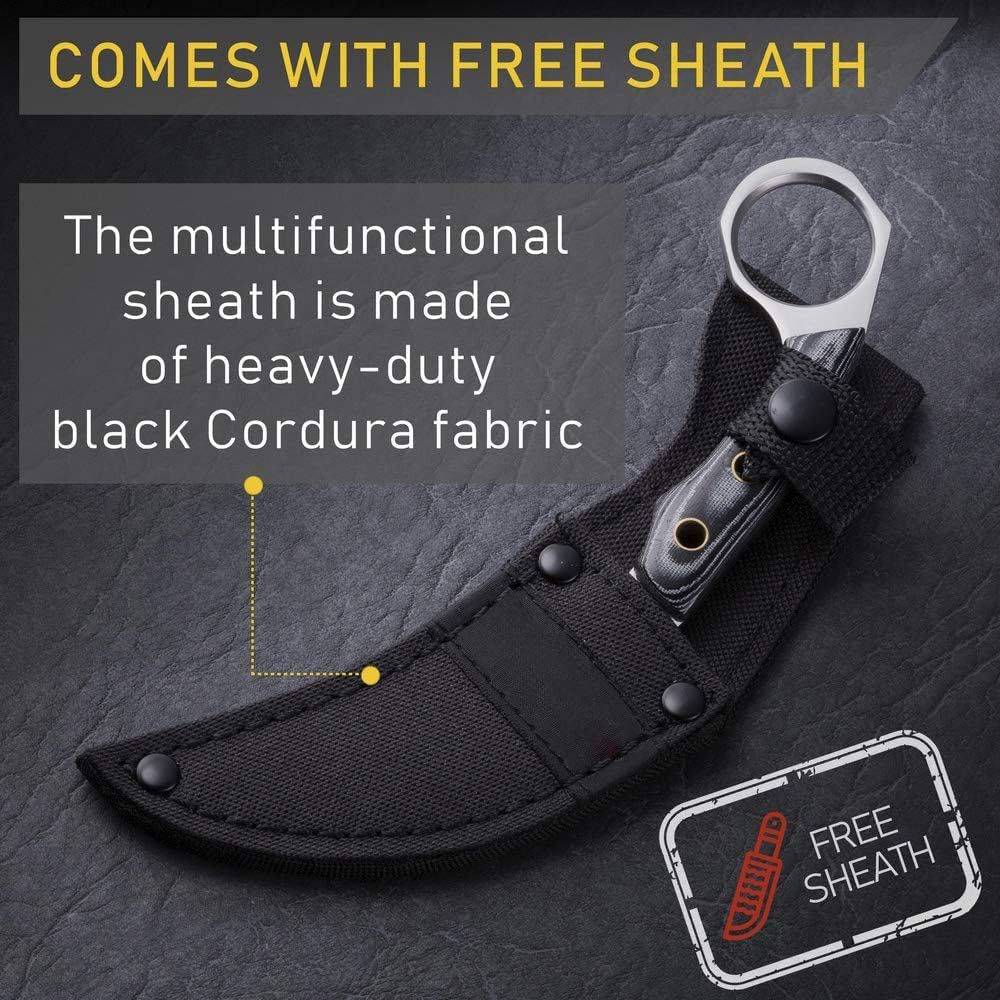 Grand Way Tanto Camping Knife with Sheath – 3+ Colors – 5.9" Fixed Full Tang Mirror Polished Blade – Tactical Karambit Knife with Sheath – Micarta Handle – Fixed Mirror Polished 440C Steel Blade