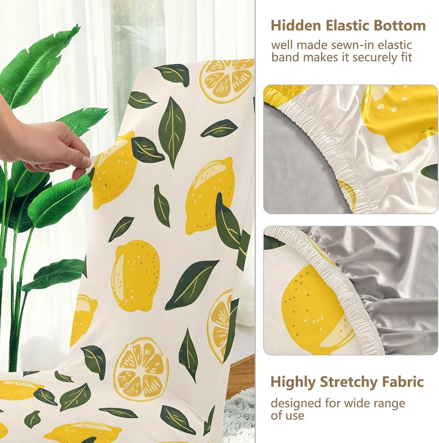 ALAZA Chair Covers for Dining Room, Lemon Print Seamless Stretch Chair Cover Sets Chair Protector Removable Washable for Ktichen Restaurant Hotel