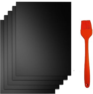 QH 5PCS Grill Mat, BBQ Grill Mat Brush Non Stick Barbecue Baking Mat, Teflon Cooking Mats for Electric Grill Gas Charcoal BBQ, FDA-Approved, PFOA-Free, Reusable and Easy to Clean