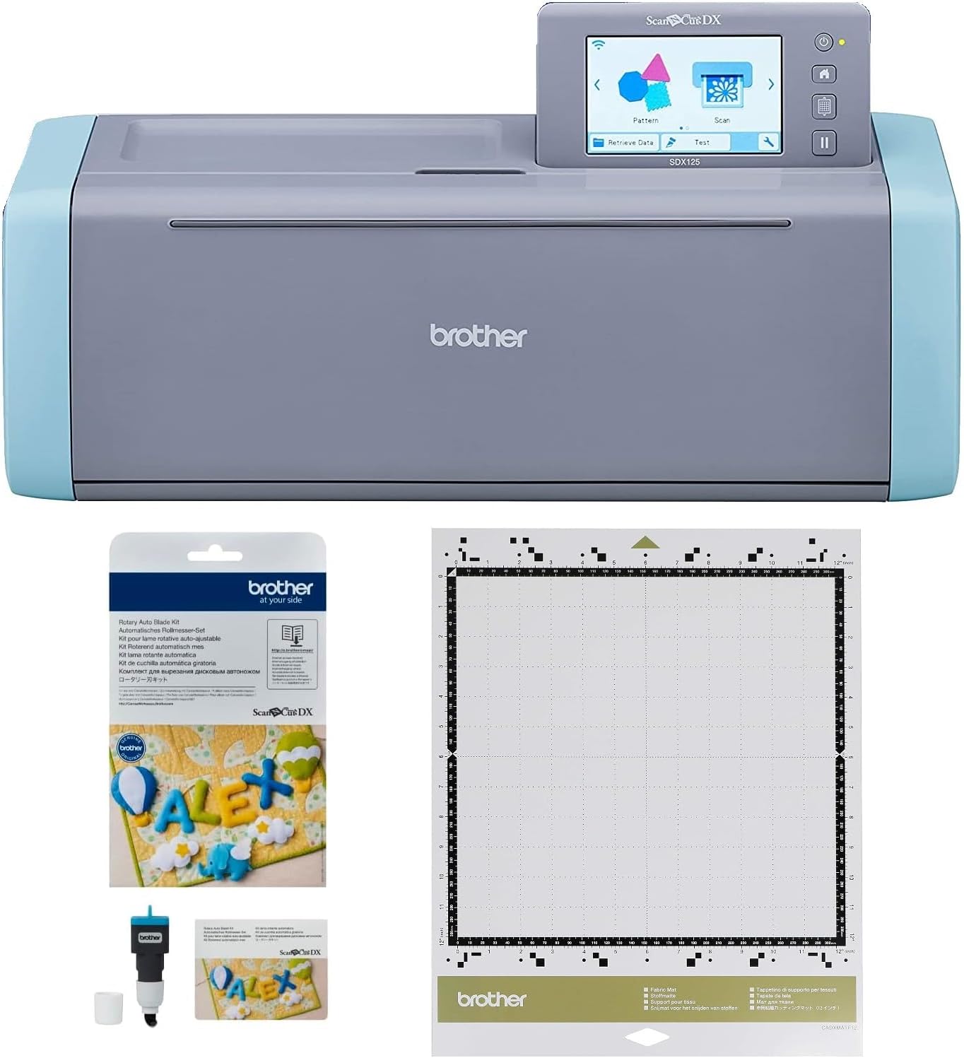 Brother ScanNCut SDX125E Electronic DIY Cutting Machine with Scanner, Plus Rotary Auto Blade Kit and Fabric Mat
