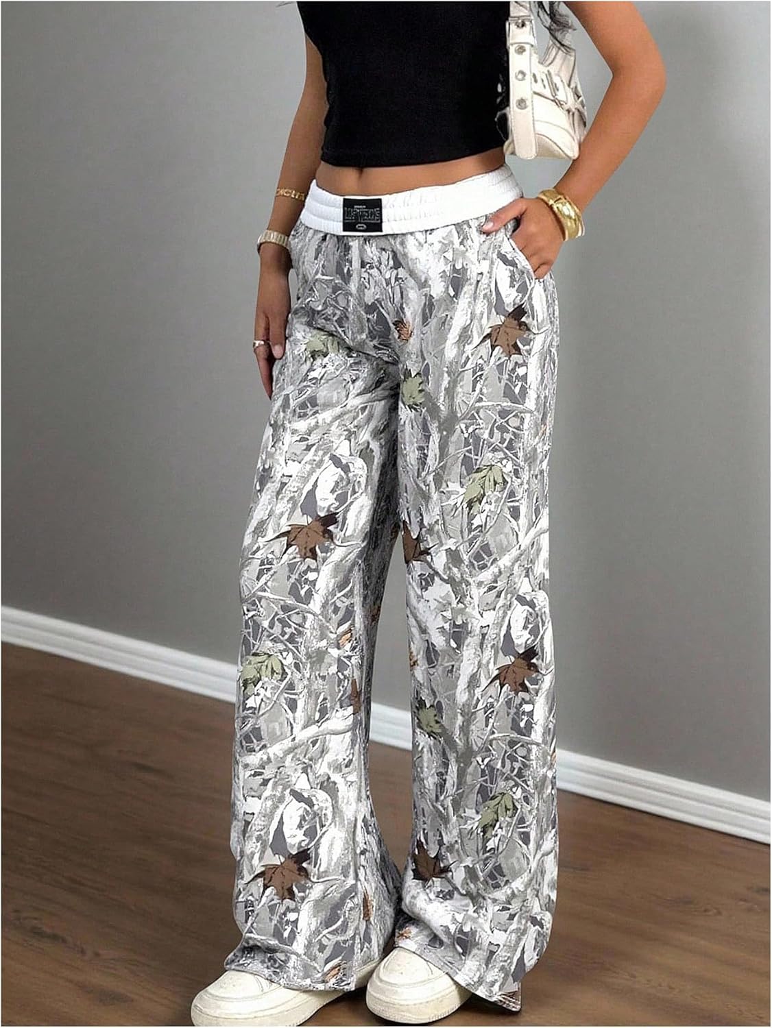 SOLY HUX Girl's Camo Sweatpants Wide Leg Leaf Print Street Baggy Pants with Pockets - Image 3