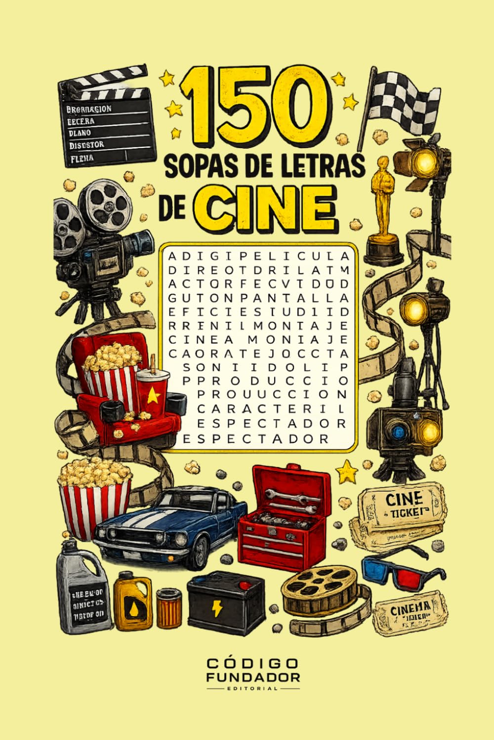 150 Sopas de Letras de Cine: Pasatiempos para cinéfilos sobre películas, actores, géneros y la magia del cine