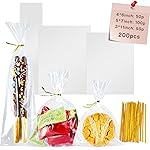 Cherodada 200Pcs Cellophane Treat Bags with 4x6,5x7,3x11, Twist Ties for Gift Wrapping, Wrapping Candies, Cookies, Chocolates, Popcorn
