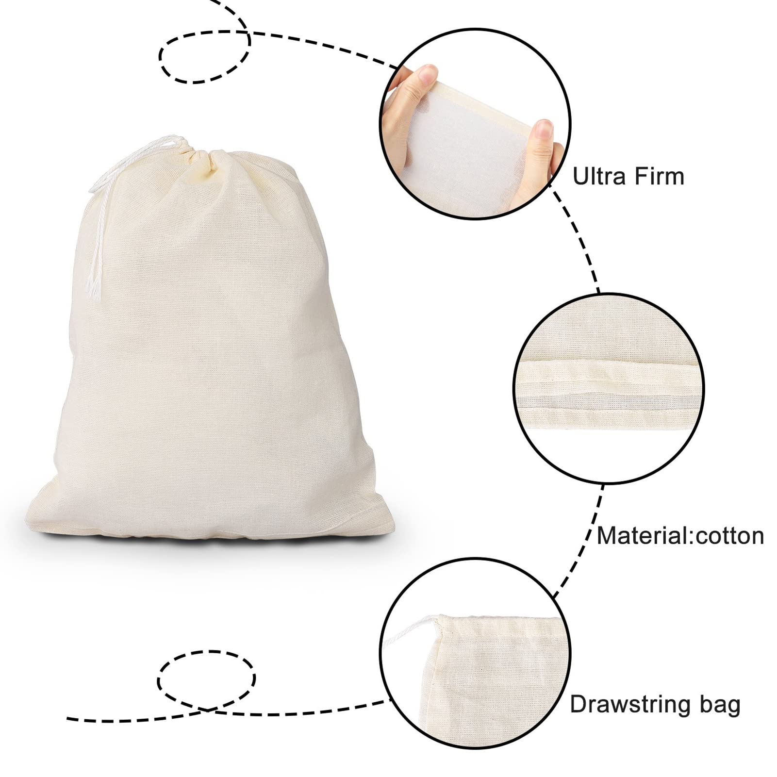 Reusable Cold Brew Bags – 3-Pack Cotton Filter Bags With Drawstring For Tea, Nut Milk, Broth & Spices (8x10 Inches)