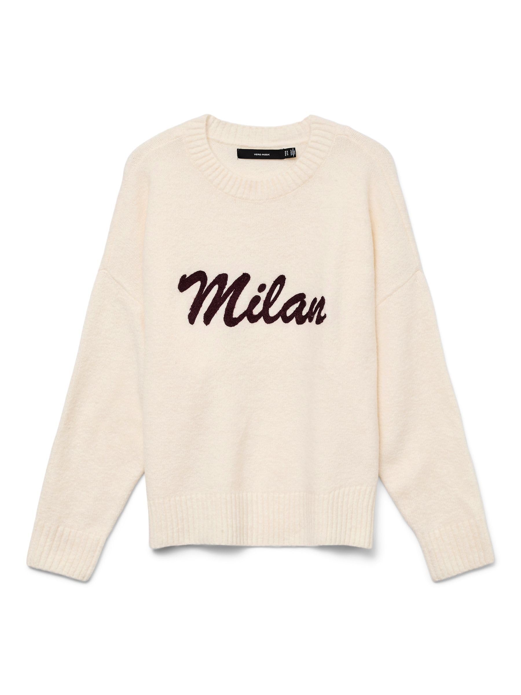 VERO MODA Women's Vmboom LS O-Neck Text Pullover Noos, Birch, L