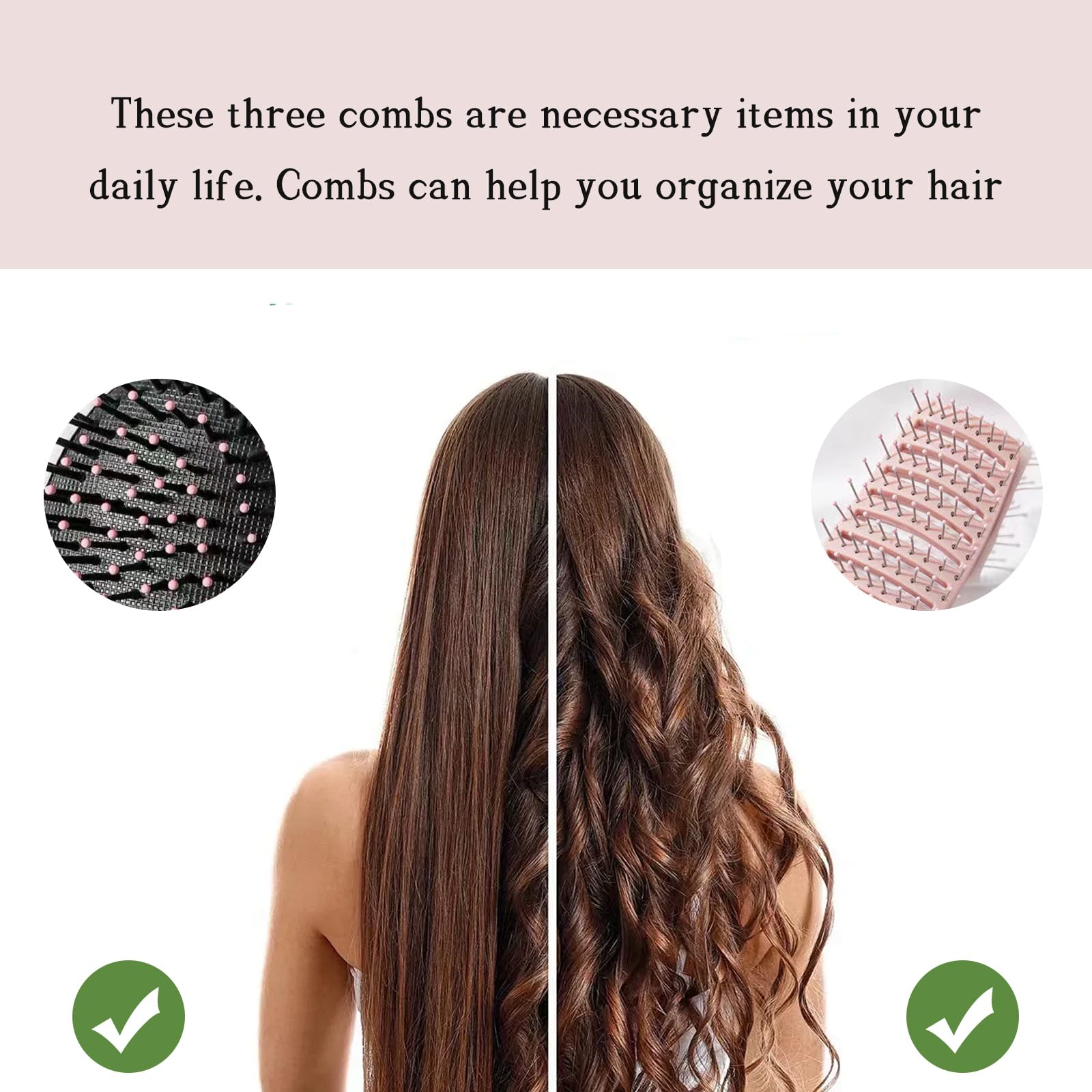 DHSUN Hairbrush Set, Pink: Round, Curly, Arc Combs for Wet & Dry Hair, Detangles, Massages, Styles (Pink Three) - Image 3
