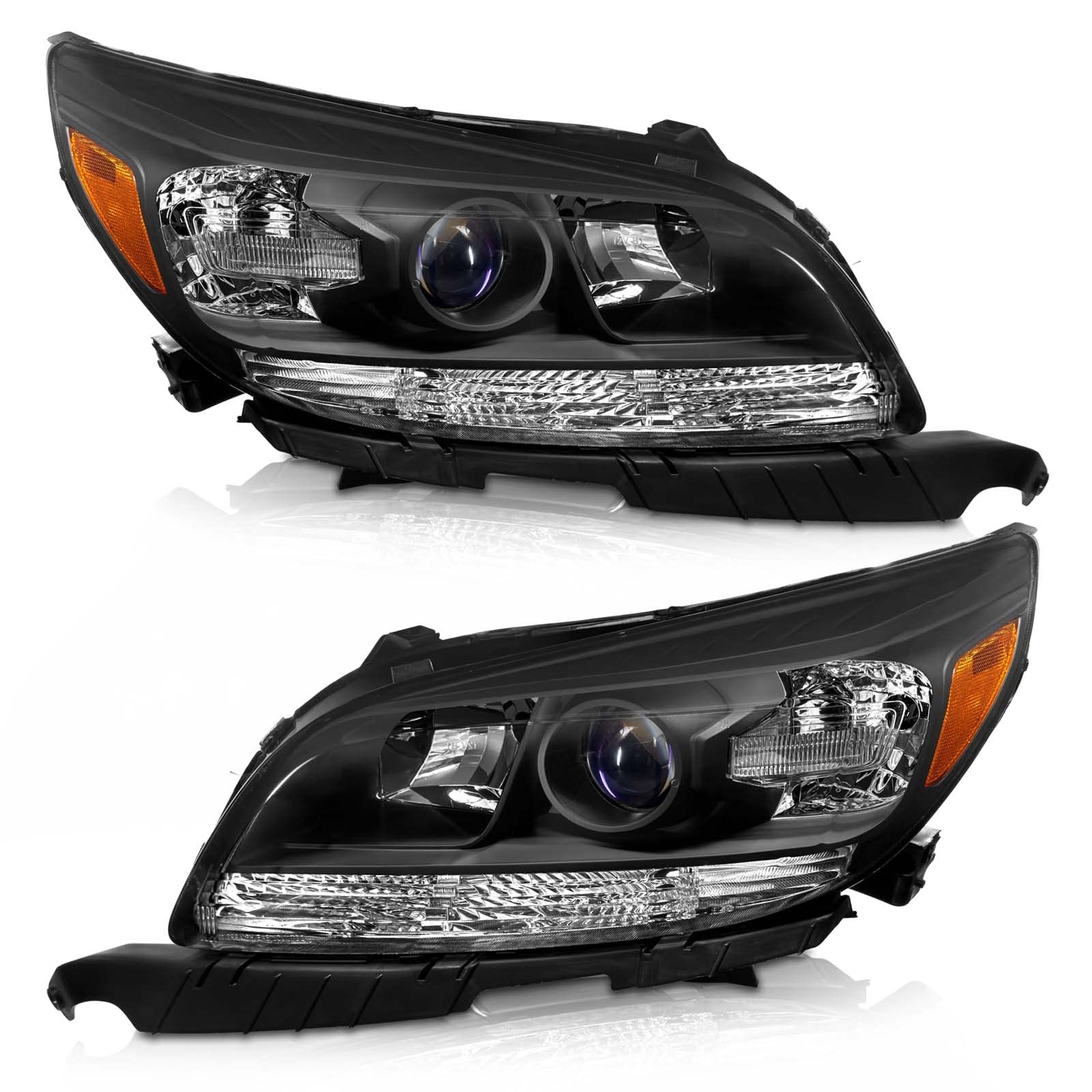Headlights Assembly with Projector for 2013 2014 2015 Chevy Malibu / 2016 Chevrolet Malibu Limited Models with Factory Halogen Headlights Only Black Housing Replacement Driver & Passenger Side