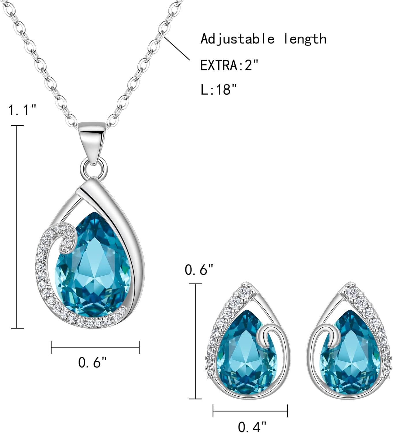 EleQueen Austrian Crystal Cubic Zirconia Jewelry Sets for Women Teardrop Pendant Necklace Stud Earrings Valentine's Day/Mother's Day/Christmas Gift - Image 3