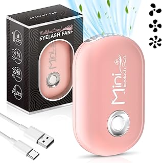 Buqikma Eyelash Fan Mini Lash Fan for Eyelash Extension Portable Lash Fan Brush Handheld Rechargable Type C Eyelash Fan with 3 Adjustable Speed Cooling Air Fan Eyelash Extension Supplies (Pink)