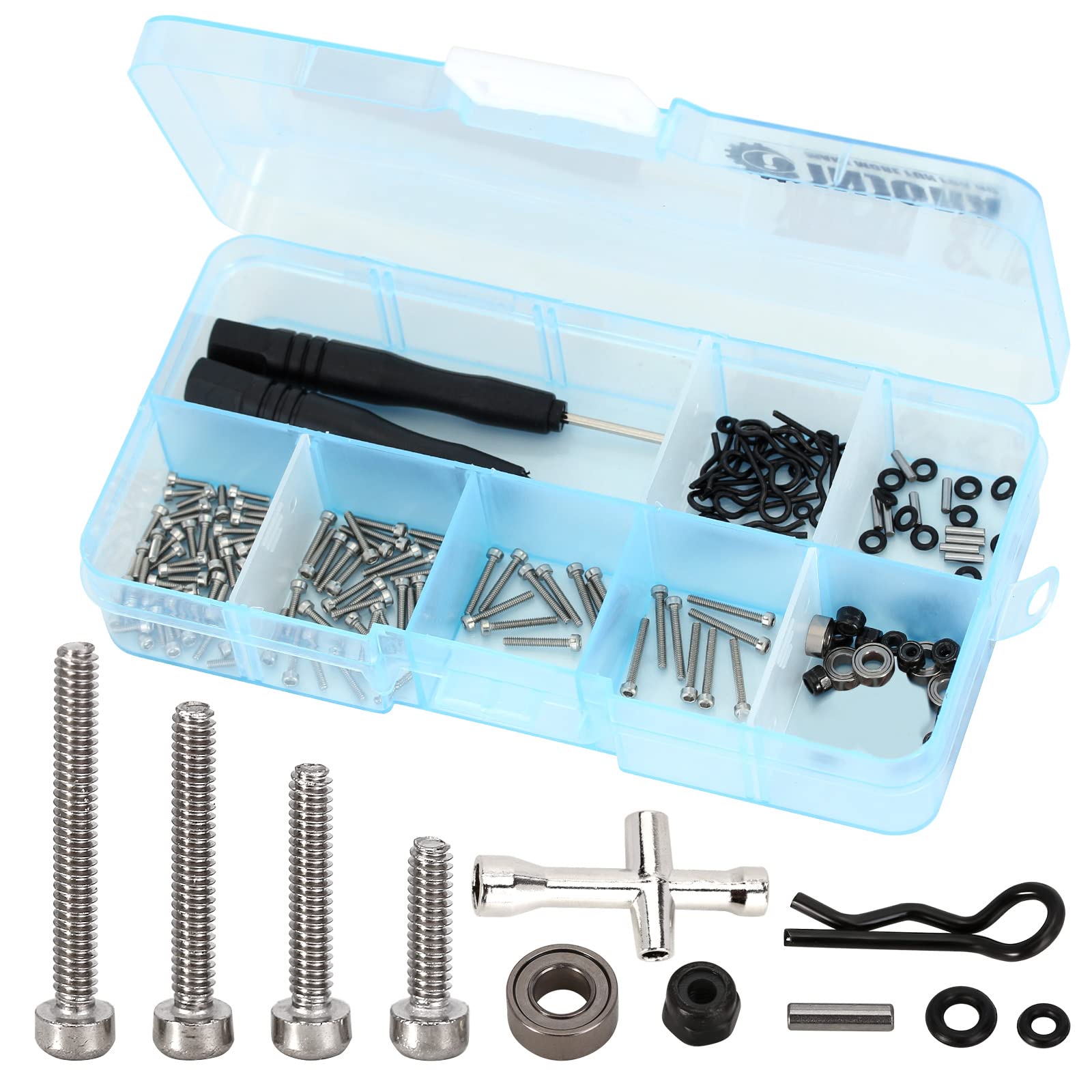 INJORA RC Screws Kit Stainless Steel Screws Set with Hexagon Screwdriver for 1/18 1/24 RC Crawler Car Axial SCX24 C10 Deadbolt JLU Gladiator Bronco