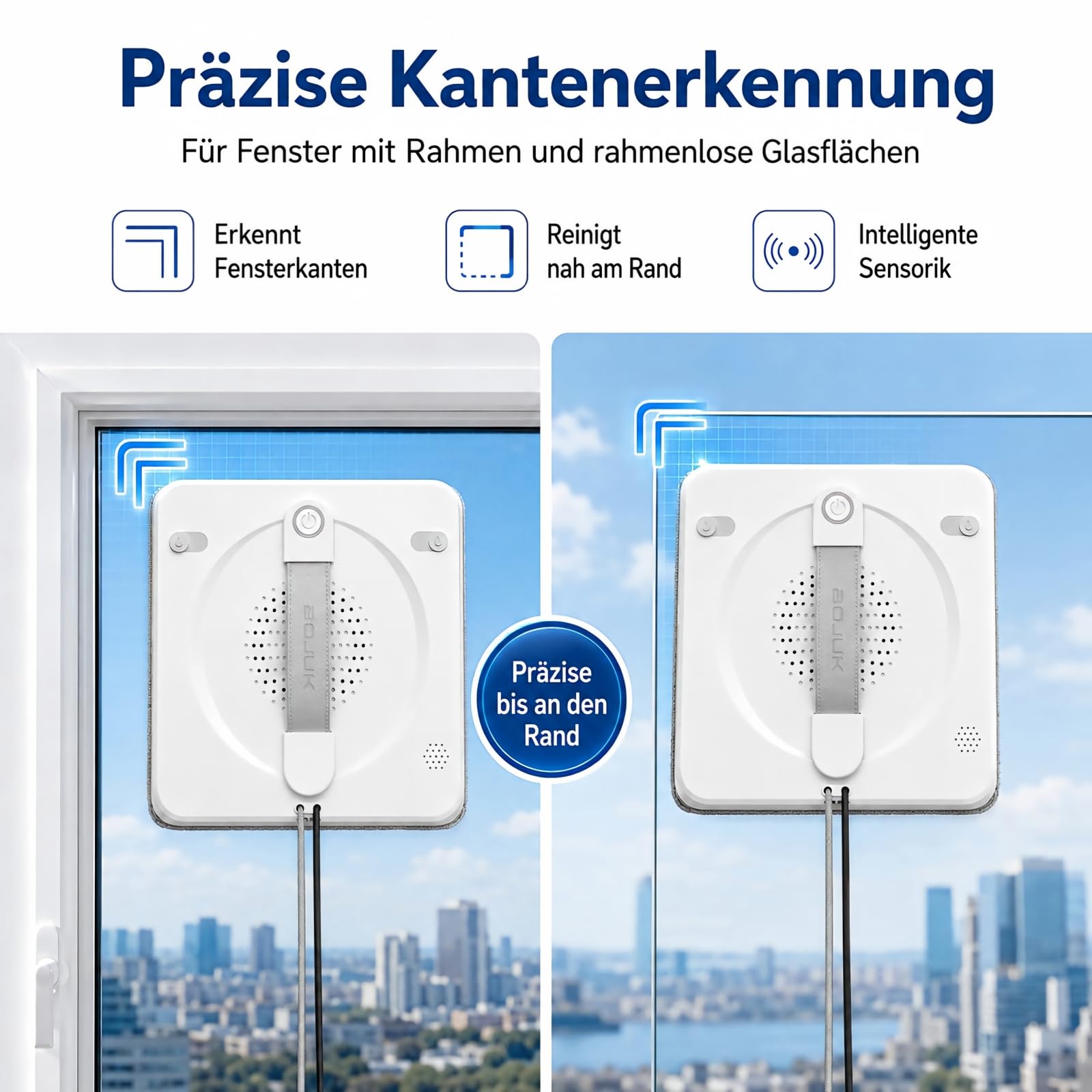Fensterputzroboter mit 5000Pa Saugkraft & 4-Düsen Sprühsystem | Intelligenter Fensterroboter mit Automatischer Wassersprühfunktion & Kantenerkennung, 3 Reinigungsmodi