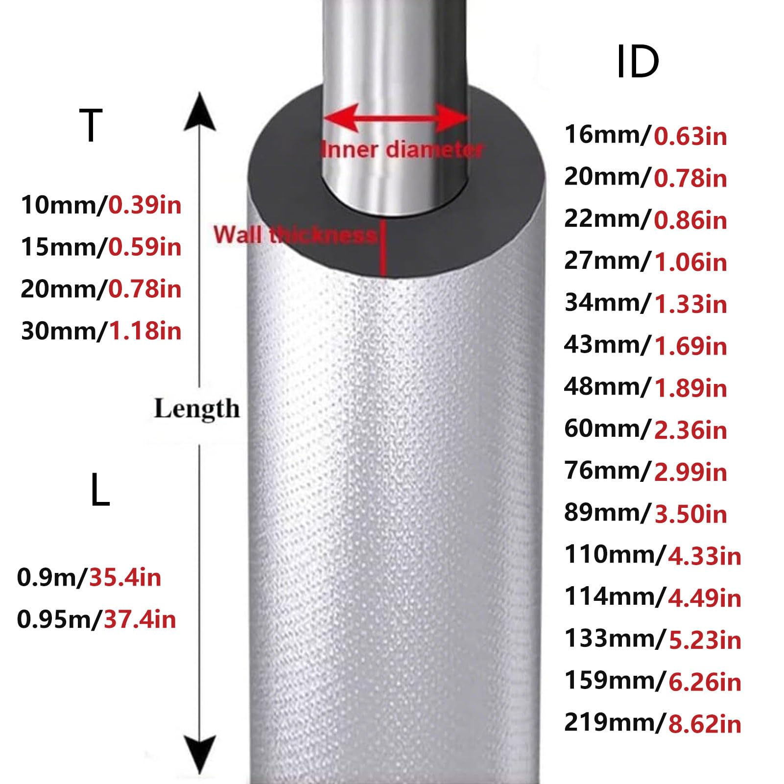 Isolierschlauch aus Aluminiumfolie Rohre ID114mm x T30mm x L0.95m