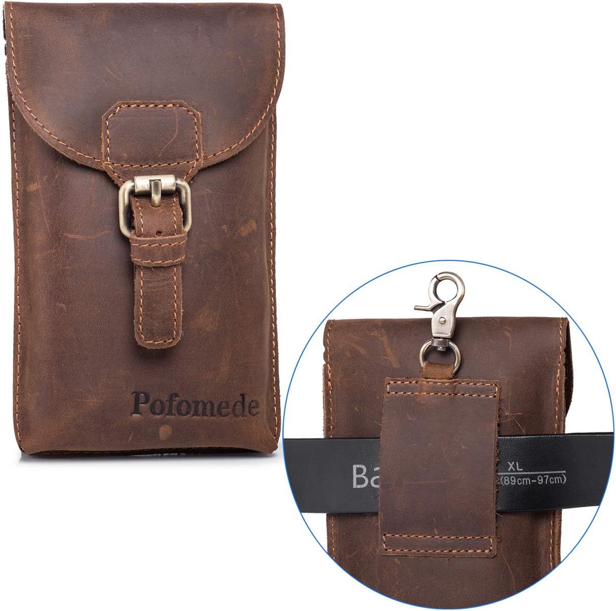 Cell Phone Holster Vertical Leather Belt Case Pouch with Clip Loop Compatible for iPhone XR XS X 7 8 Plus XS Max Belt Carrier Holder Large Phone Sleeve for Galaxy S8/9 Plus Note 9 8 5 Brown