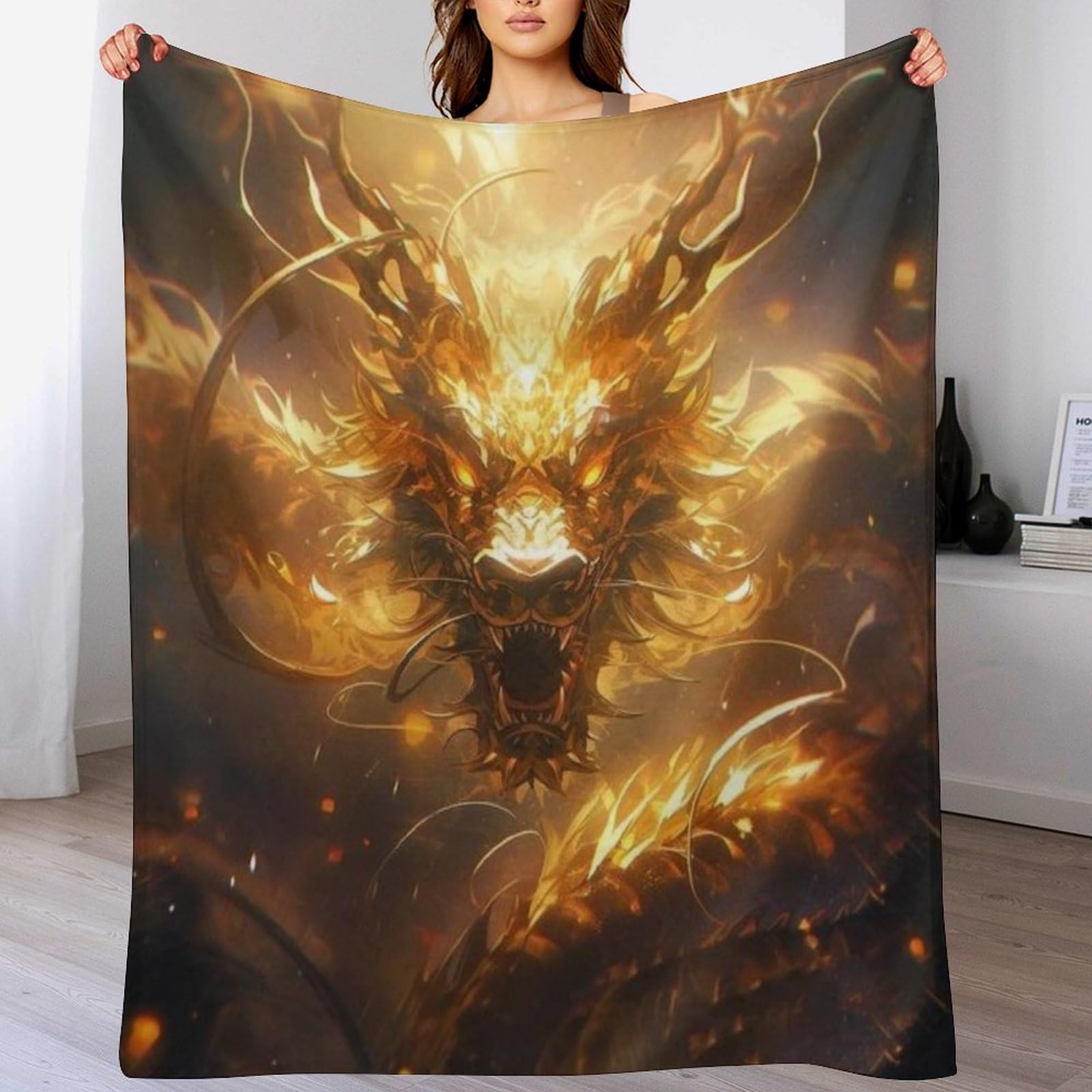 Couverture polaire dragon en flanelle 140x180 cm chaude et épaisse pour canapé