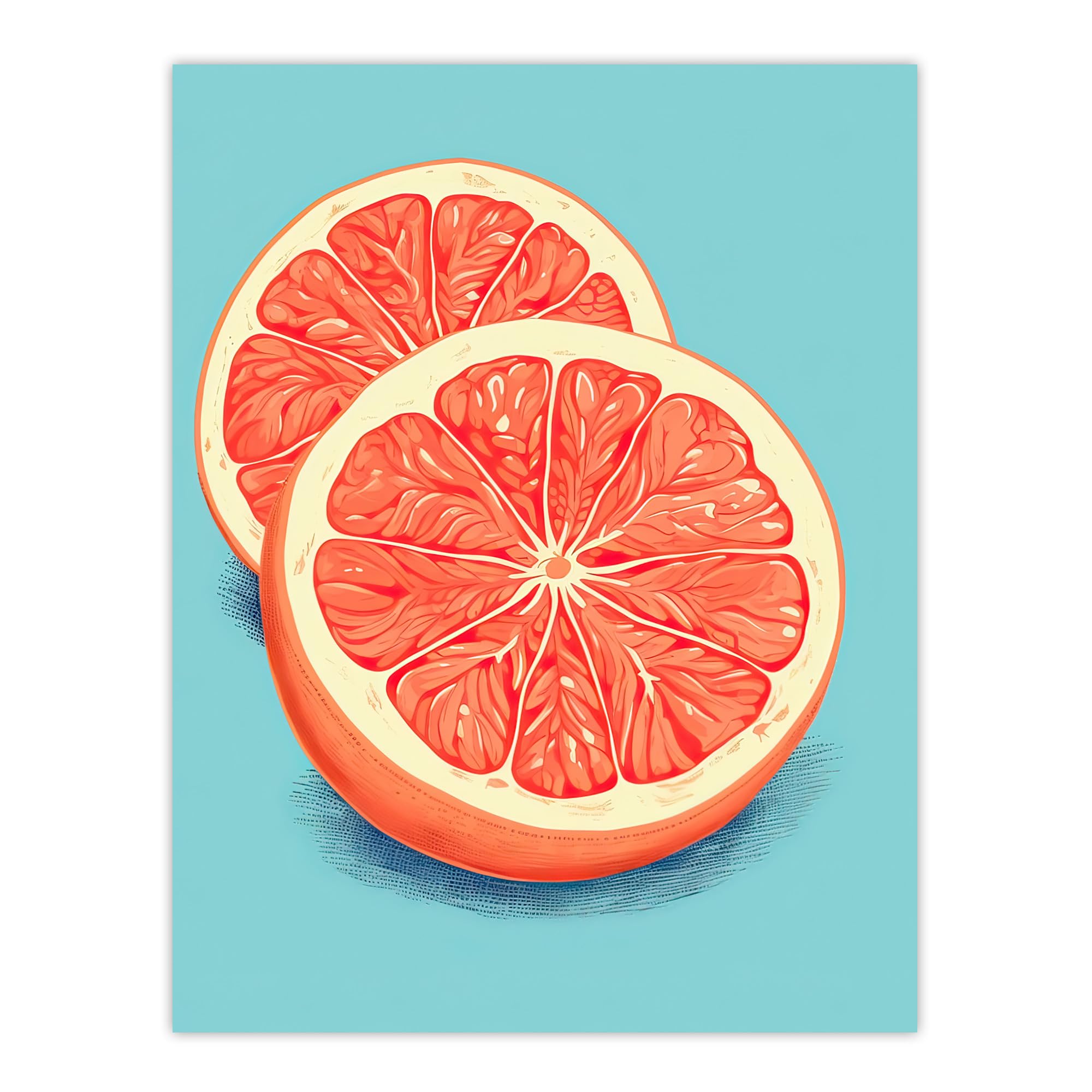 Artery8 Sliced Grapefruit Duotone Painting Vibrant Blue Orange Kitchen Artwork Extra Large XL Wall Art Poster Print