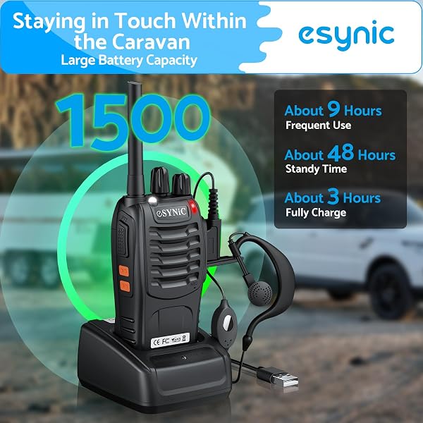 eSynic 6Pack Professional Walkie Talkies for Adults Rechargeable Walkie Talkies Best 16CH Walkie Talkie Long Rang VOX Radio Walky Talky With Earpieces Wonderful Gifts For Adults Kids etc - 5
