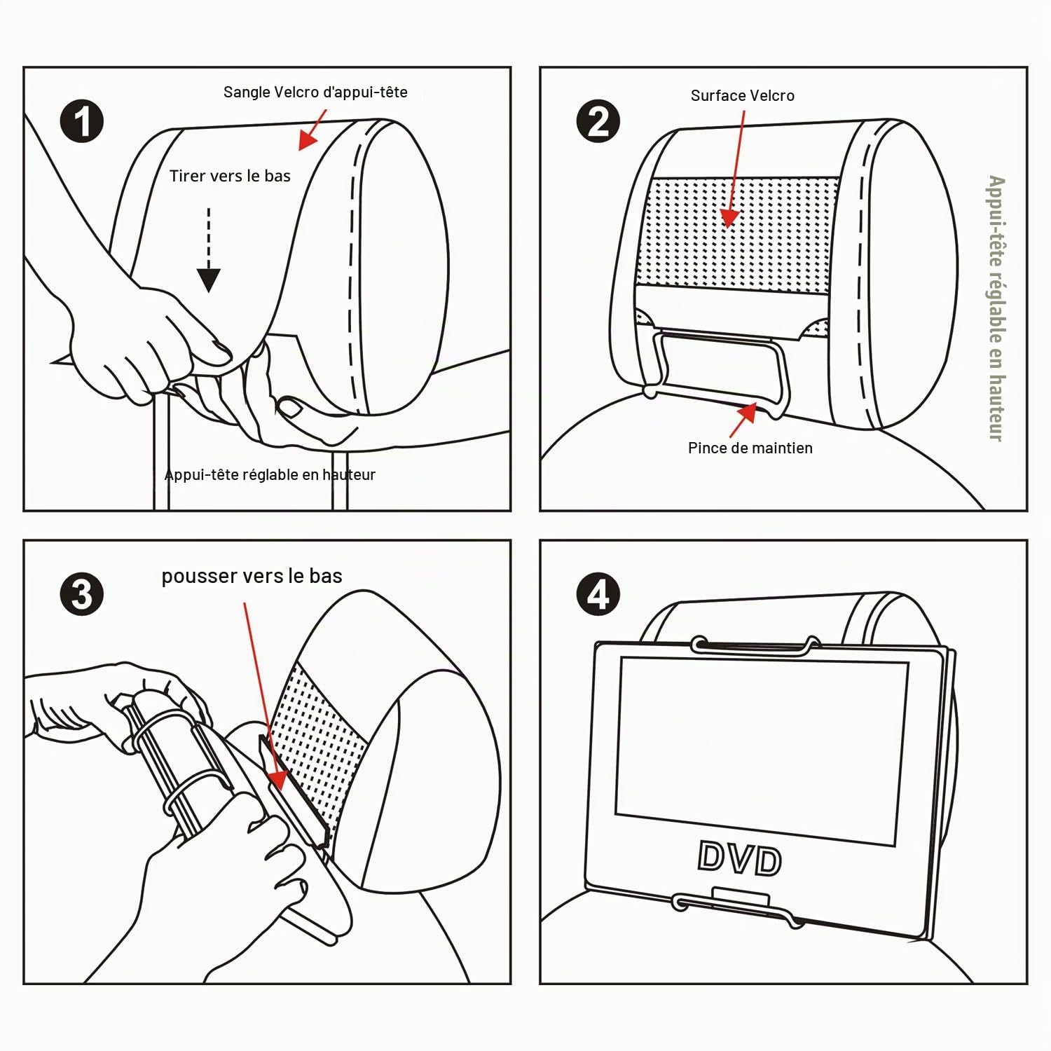Support Appuie-tête Voiture Universel pour Lecteurs DVD Portables à écran Inclinable de 7 à 10 Pouces - 2 Pièces (n'inclut pas de lecteur DVD)