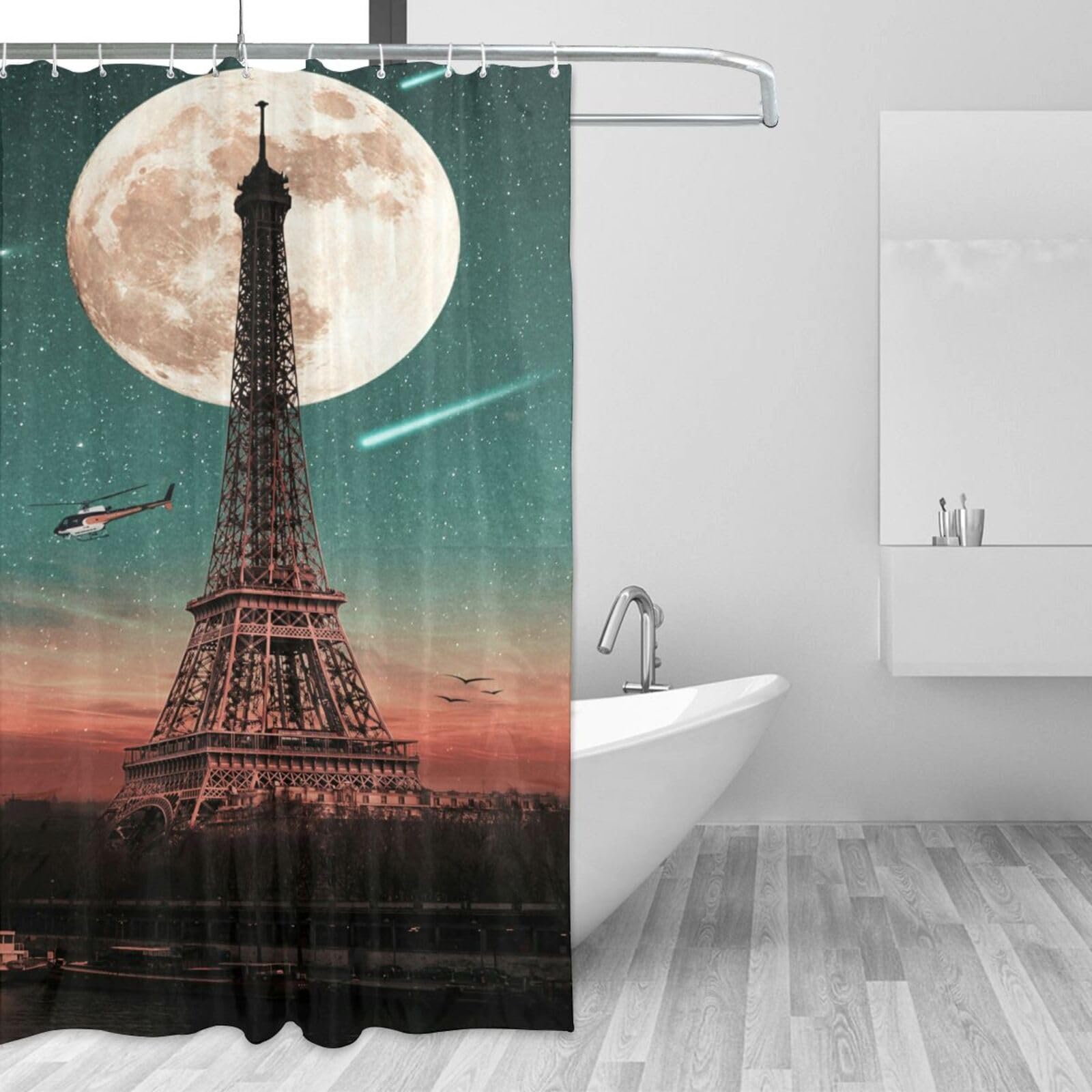 DLTAY Eiffelturm Duschvorhang – 183x183 Cm, Polyester, Wasserabweisend, Mit 12 Haken, Retro-Skizzenstil Paris