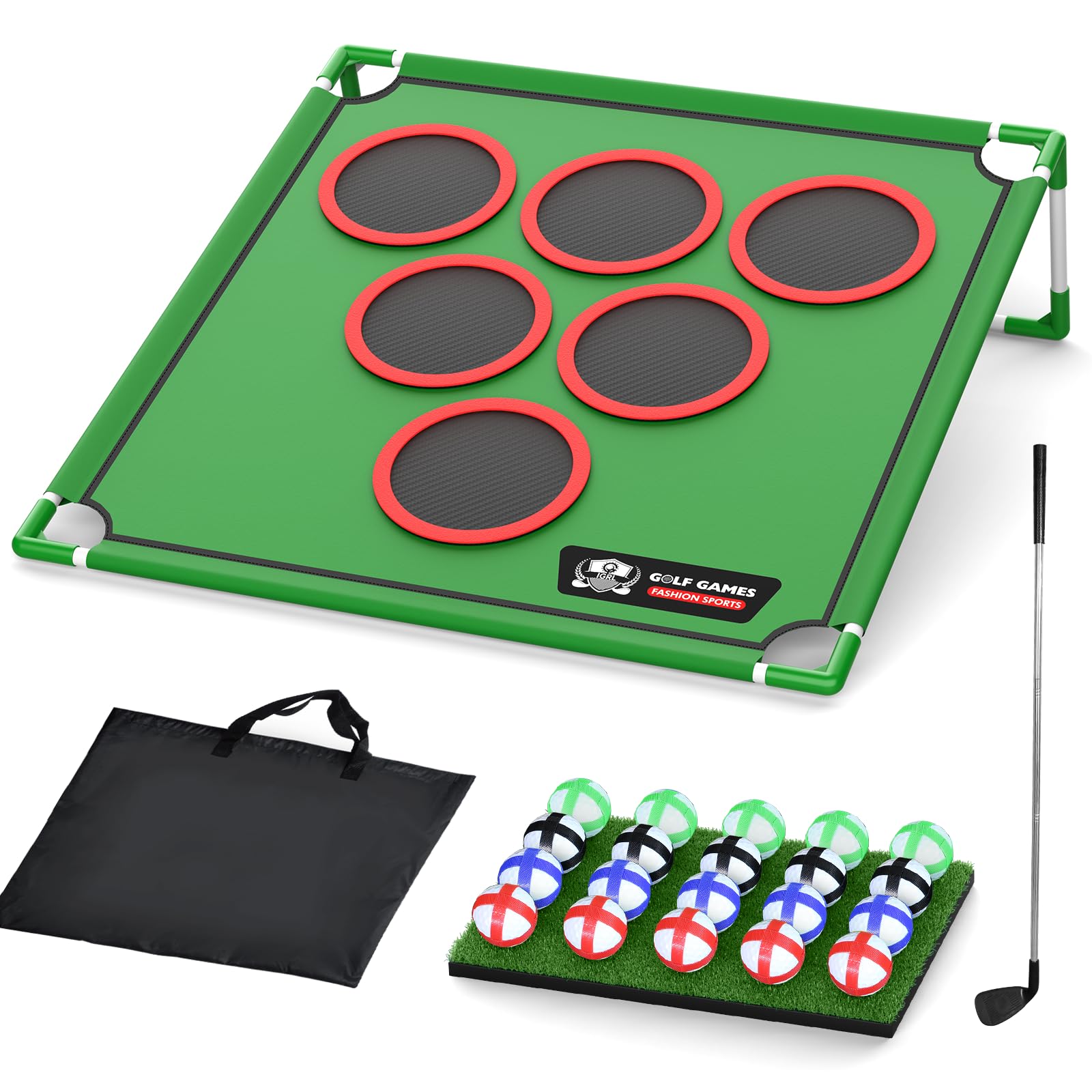 Golf Game Play Set, Golf Chipping Cornhole Game Includes 20 Velcro Golf Balls, Putting Mat, Golf Putter and Carrying Bag, Golf Target Games for Golfers Fathers Indoor Outdoor Lawn Backyard Games