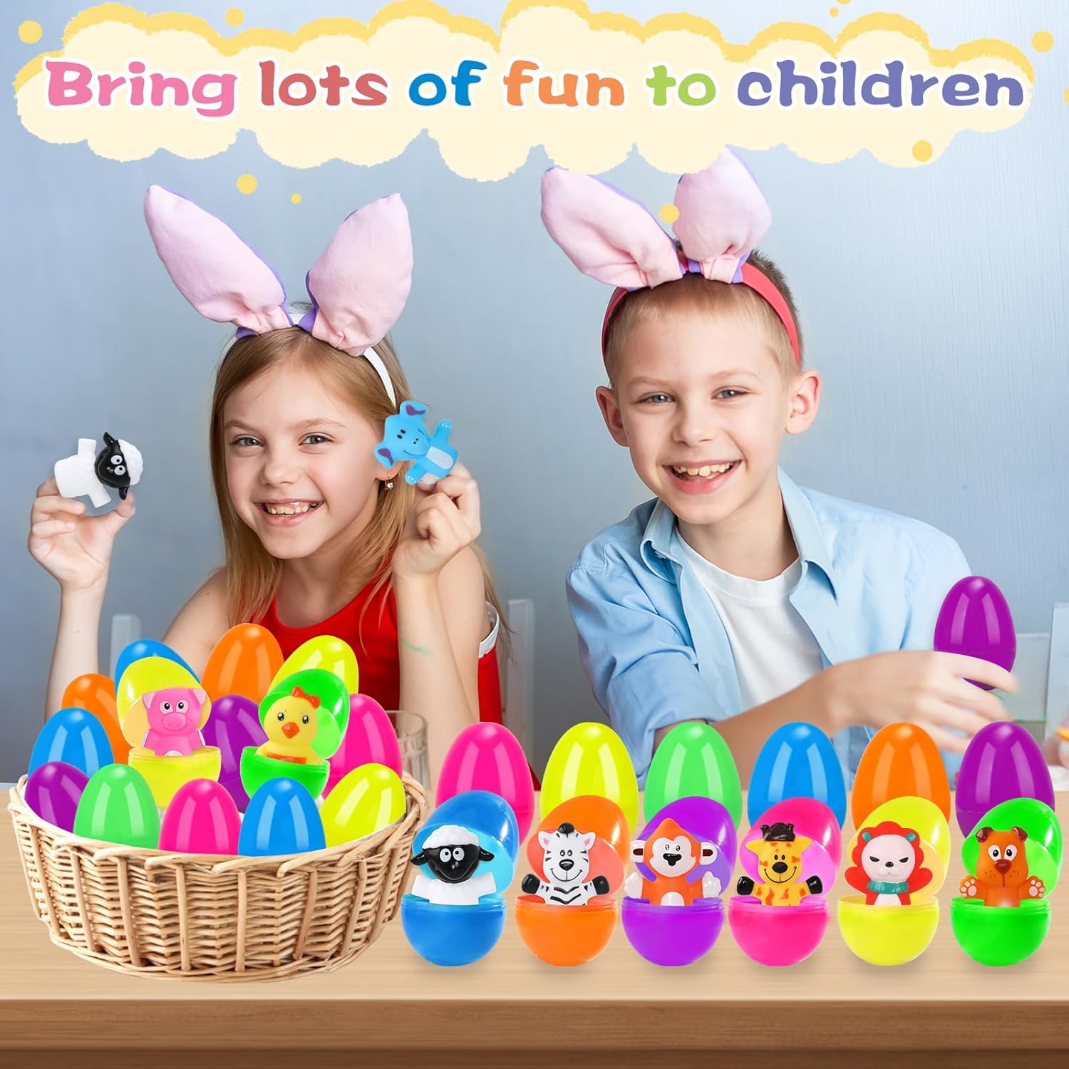 Prefilled Easter Eggs with Animal & Farm Finger Puppets, Easter Basket Stuffers for Kids Hunting Games, Easter Eggs with Toys Inside for Basket Fillers, Easter Party Favor, 18 Pack