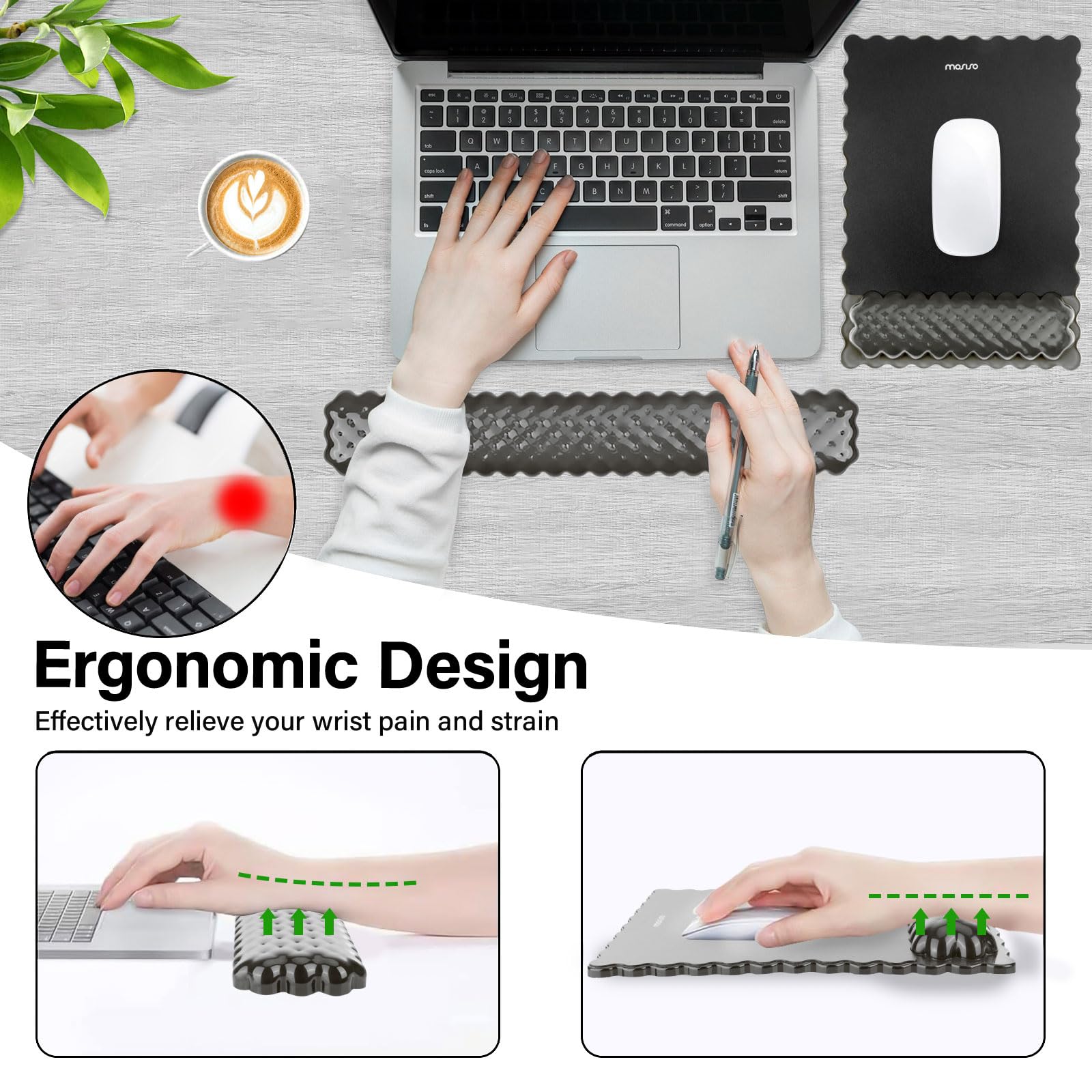 MOSISO Supporto Poggiapolsi Gel Mouse Pad e Tastiera,Tappetino Ergonomico Rettangolare Tastiera e Mouse,Antiscivolo,Morbido e Facile Digitare,Memory Gel Forma Rombo Computer,Laptop,Casa/Ufficio, Nero