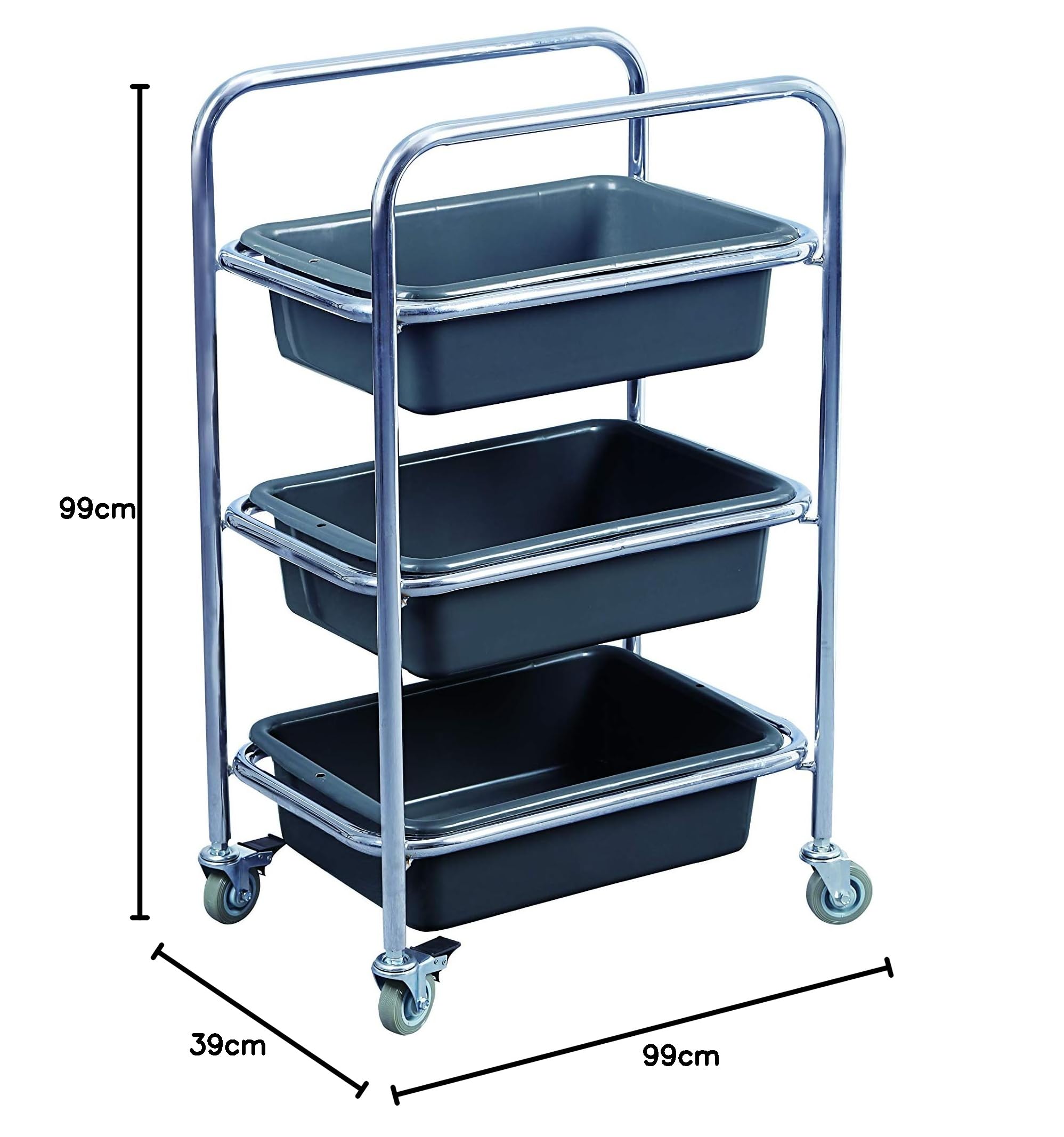 chiner Carro de Servicio Metálico 3 Bandejas | Polipropileno extraíble, 4 ruedas giratorias, 2 con freno, 60 x 39 x 99 cm, multiusos