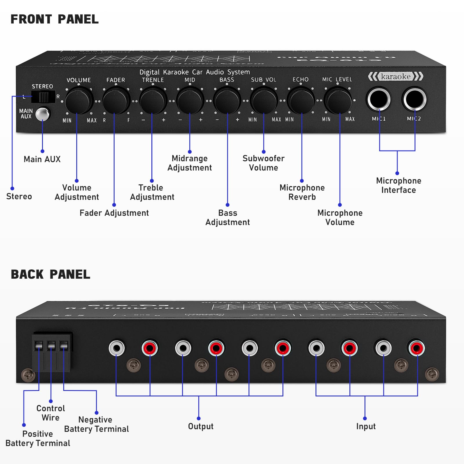 EQ-819 Equalizzatore audio per auto, equalizzatore audio per auto, equalizzatore per auto, con funzione karaoke, ingresso microfono, equalizzatore digitale per auto, equalizzatori con