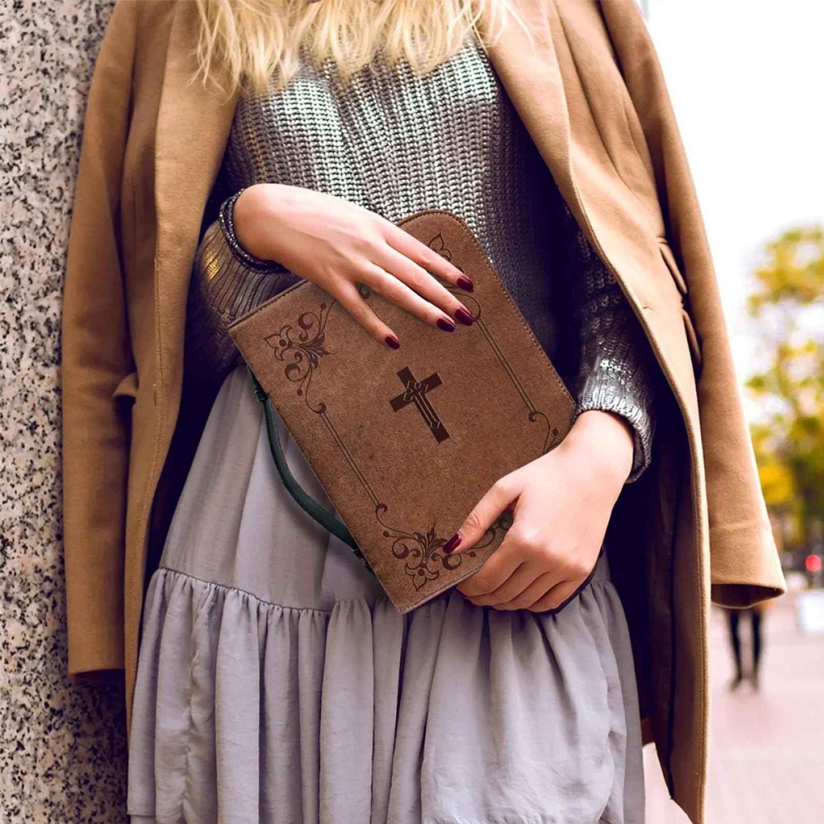 Custodia classica per bibbia, custodia per bibbia in pelle PU con cerniera, resistente all'acqua, custodia protettiva per il trasporto della chiesa con manico, per festa della mamma, Natale, Pasqua