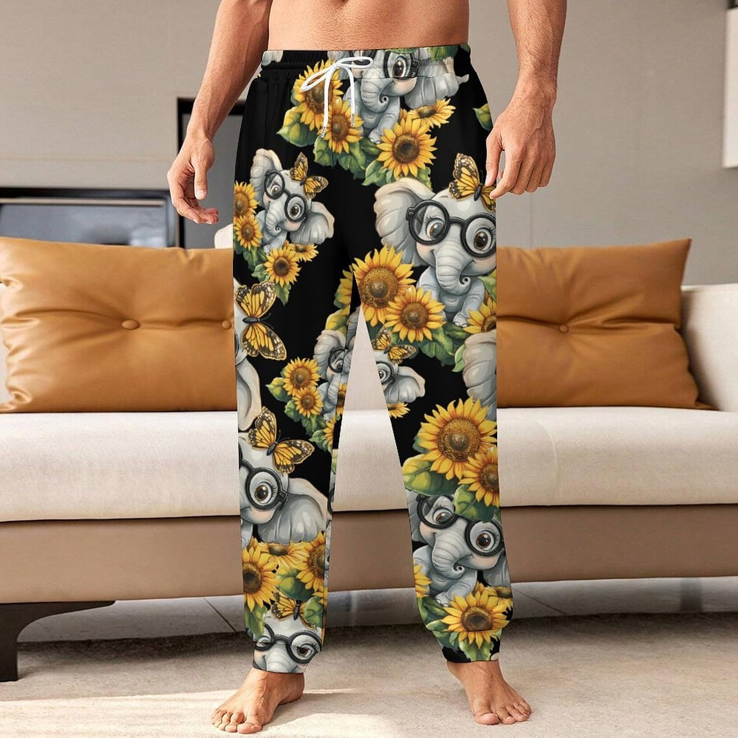 Elephant Sunflower Men's Pants Athletic Workout Sweatpants Jogger Casual Pant for Sports Home