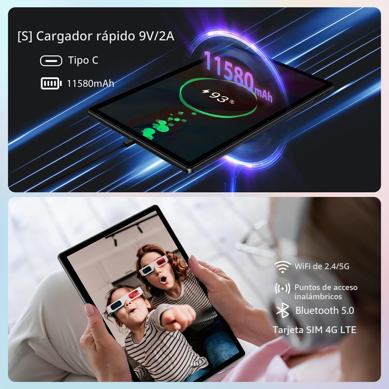 2K Android 15 Tablet 14 Pulgadas, 36GB RAM, 512GB ROM (2TB Expansion), 4G SIM LTE & 5G WiFi, 2000 * 1200FHD, 11580mAh, Octa-Core 2.0GH, 13MP+8MP, Tablet con Teclado/GPS/Bluet 5.0(Negro)