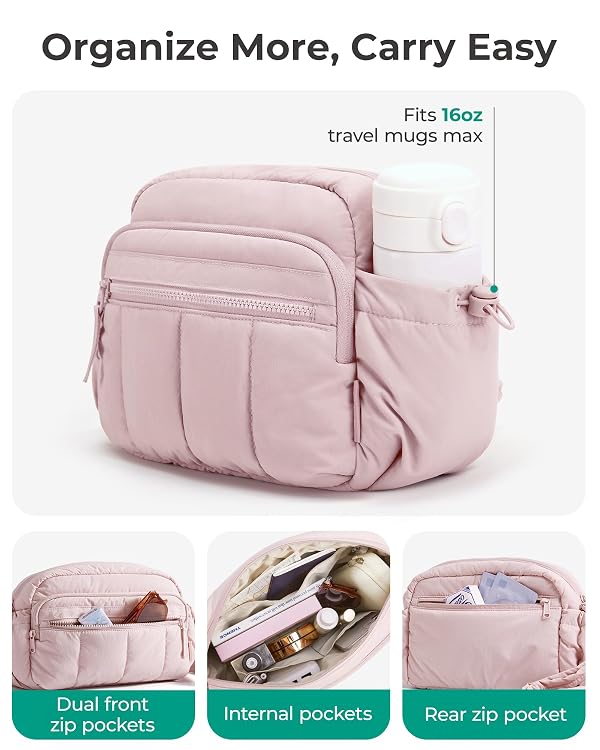 BAGSMART Cross Body Purse Mini Crossbody Bags for Women, Travel Puffy Shoulder Handbag Wallet with RFID Blocking Slots, Baby Pink by bagsmart - Image 3