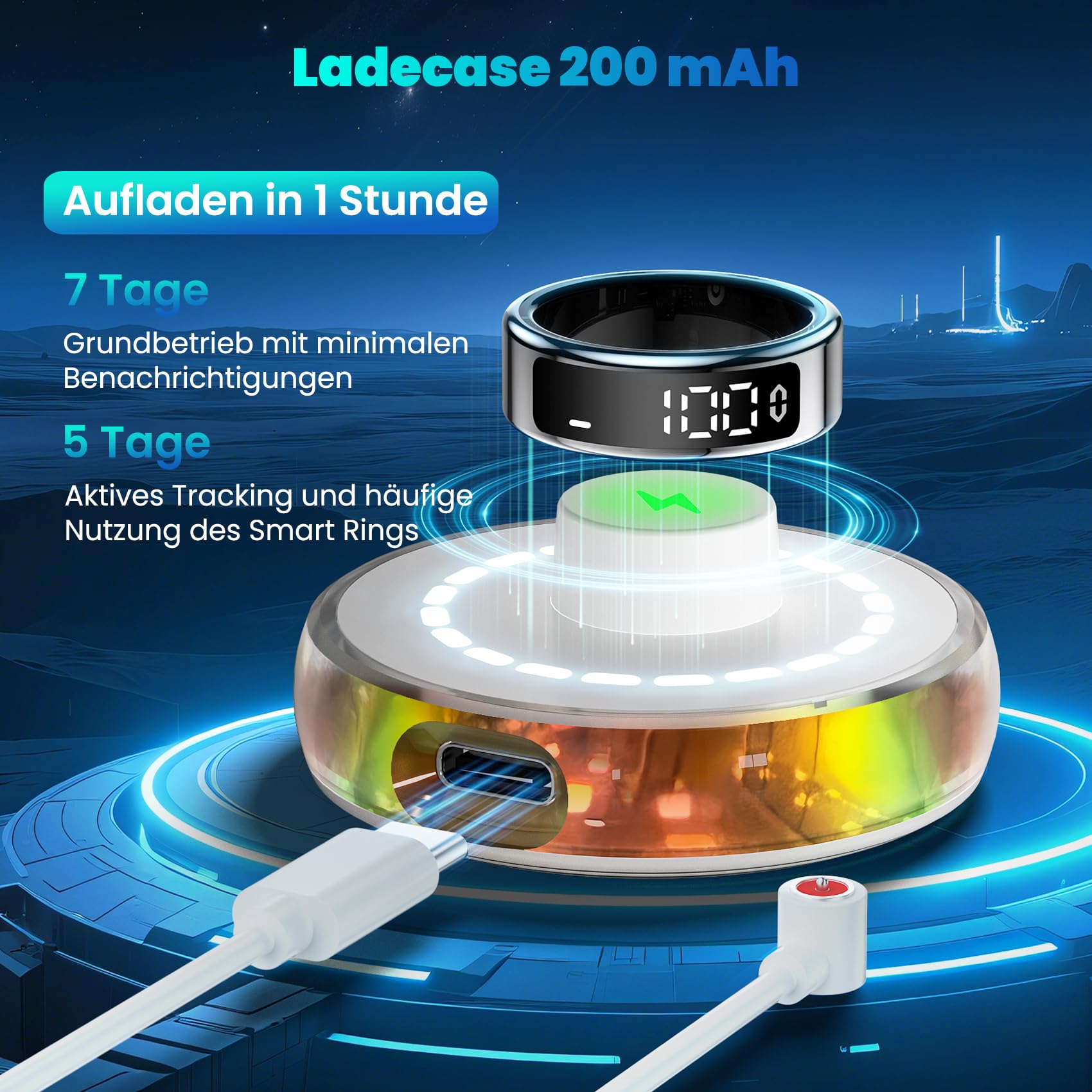 Smart Ring für Damen Herren, Smartringe mit LED Anzeige, Fitness Tracking Ring IP68, Schlaf Health Ring, Gesundheitsring mit Android/iOS,Schrittzähler/Herzfrequenz/SpO2/Aktivitätstracker (Silber, 8)