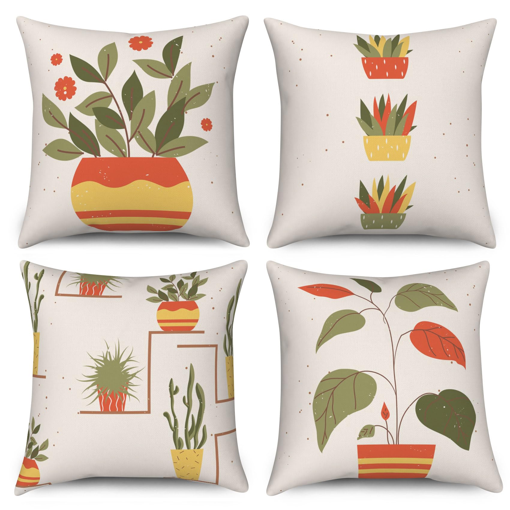 ASDCXZ Boho Pillow Cover 45x45 cm 4er Set, Modern Abstract Art Boho Flower Leaves Beige Deco Pillow Covers, Washable Polyester Flax Textile Upholstery — image 1