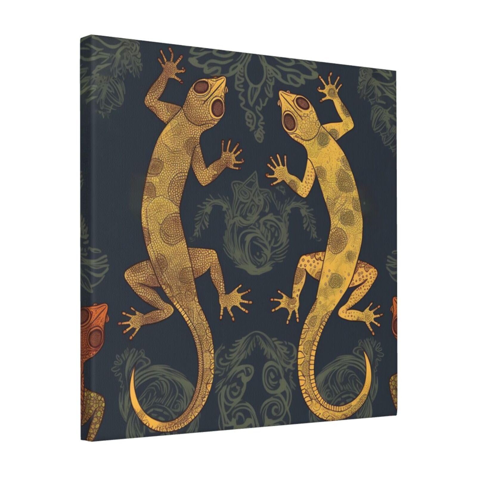 KLOPH Gecko Lizards Canvas Wall Art for Living Room 16"x16" Modern Artwork Painting for Bathroom Hanging Canvas Prints Aesthetic Wallart for Bedroom Kitchen Office Wall Decor