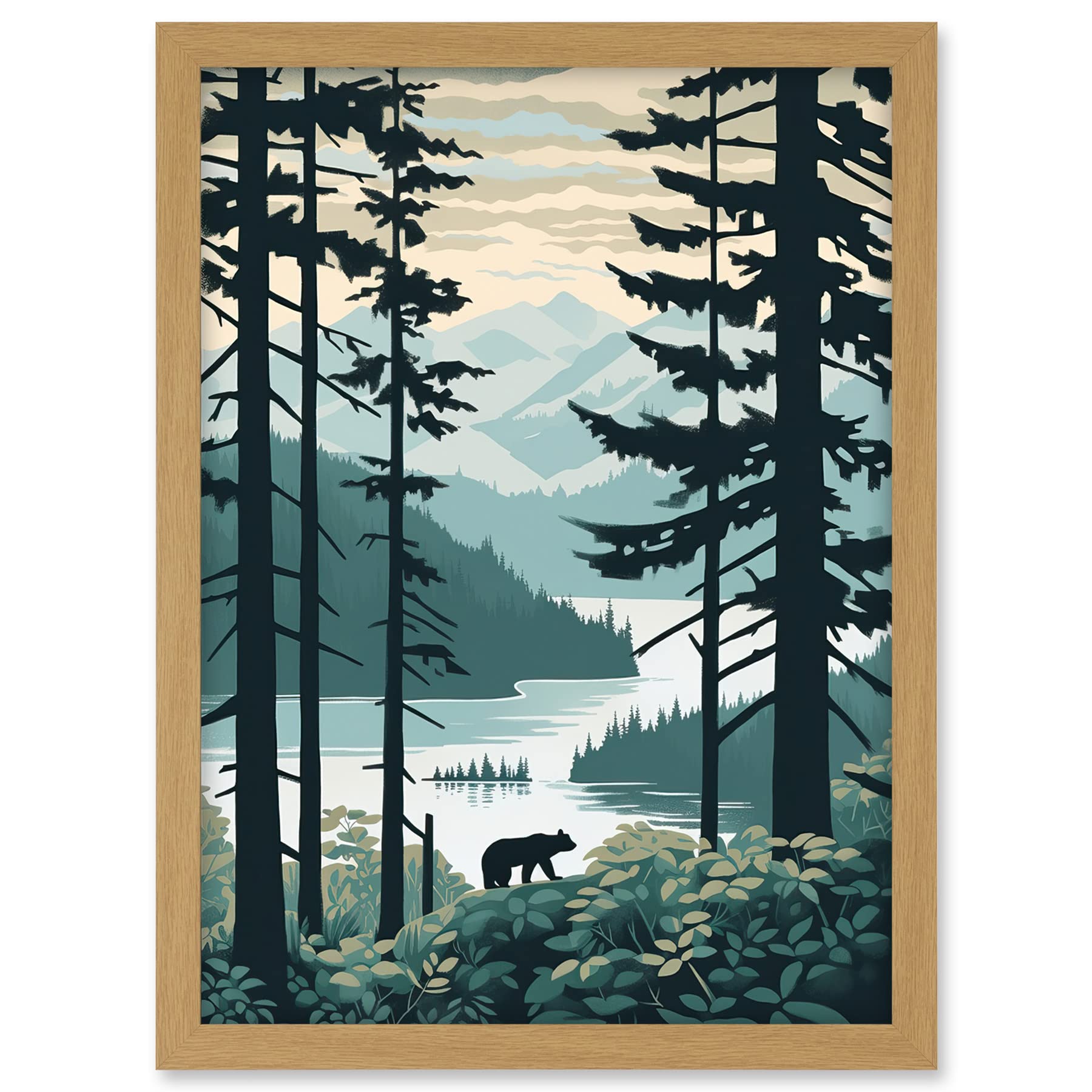 Artery8 Great Bear Rainforest Coastal Mountain Landscape Artwork Framed A3 Wall Art Print