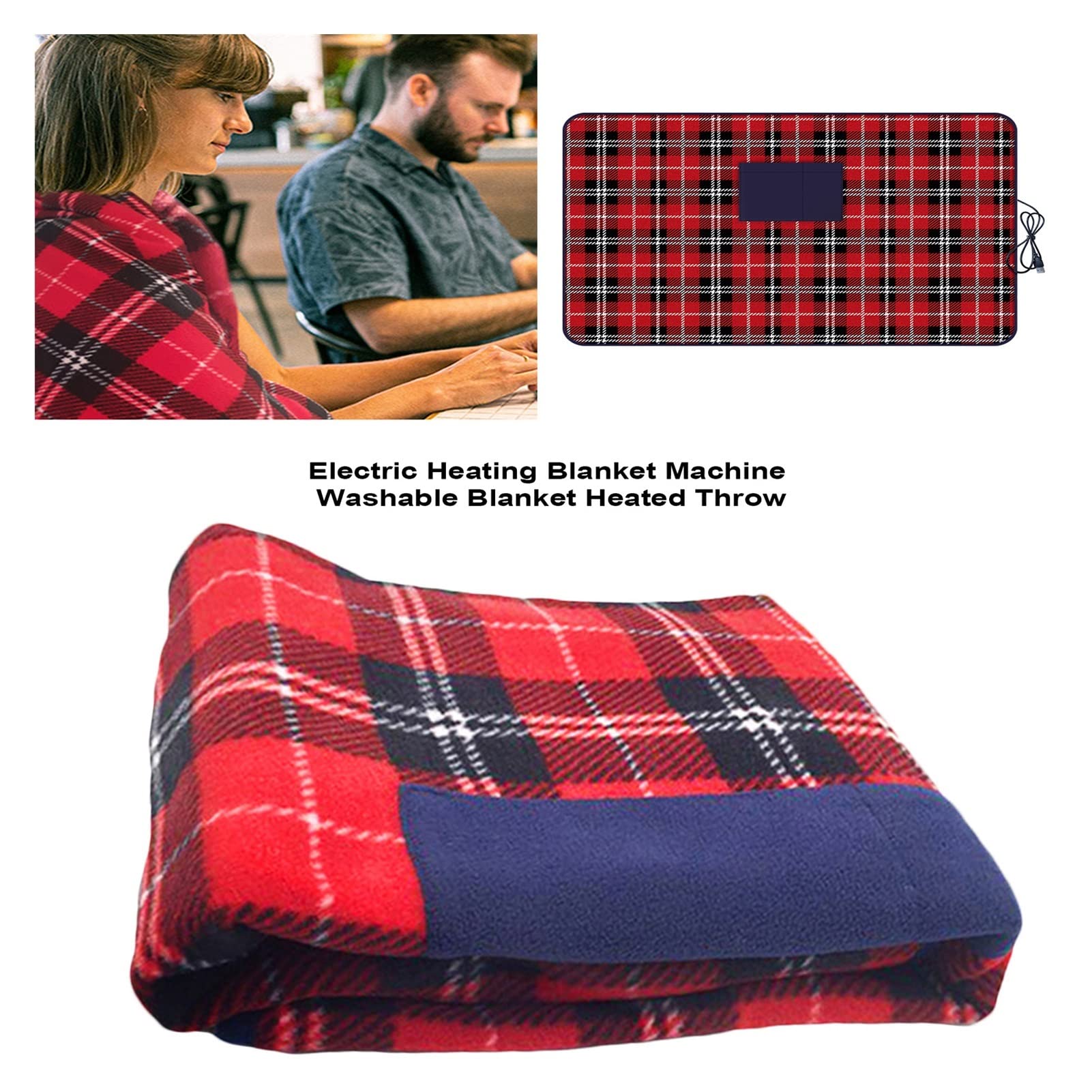 Koc elektryczny ogrzewany koc, można prać w pralce, ciepły koc ogrzewany przez USB podgrzewany koc z kieszeniami na sofę do samochodu sypialni, 80 x 59 cm, R1